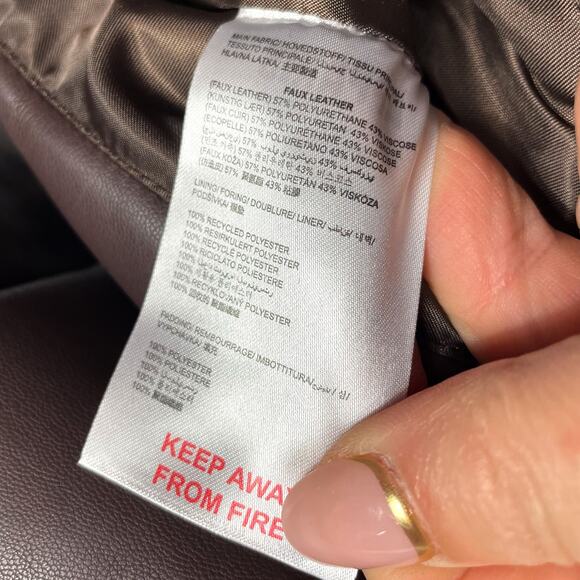 Apparis Jemma Puffer Jacket Cocoa Faux Leather Full Zip Funnel Neck Sz XL - Picture 15 of 16